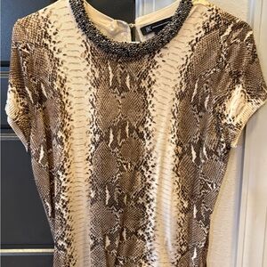 INC International Concepts Snake Print Blouse with Beaded Collar